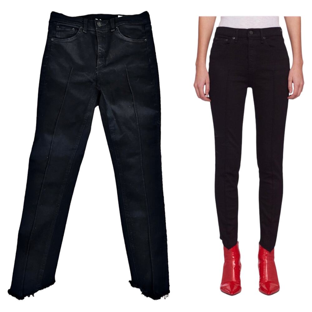 RAG & BONE Jeans High Rise Ankle Skinny Black Manson Designer Denim Raw Hem 28